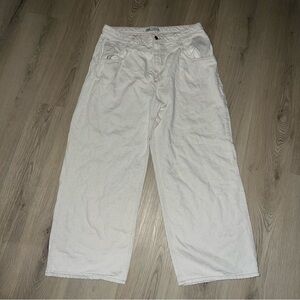 Zara Wide Leg Pants Women’s Size 14 Cotton Linen Relaxed Fit High Rise Neutral